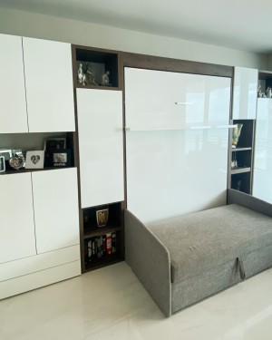 C - ROYAL Full Wall Bed with Sectional Sofa, Bookcases and Wardrobes Set