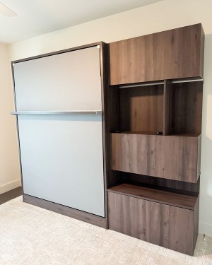 C - ROYAL Queen Wall Bed with Sectional Sofa and Bookcase