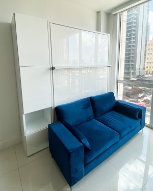 C - ROYAL Queen Wall Bed with Sectional Sofa and Bookcase