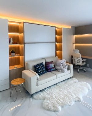 C - ROYAL Queen Wall Bed with Sectional Sofa, Wardrobe and Bookcase Set