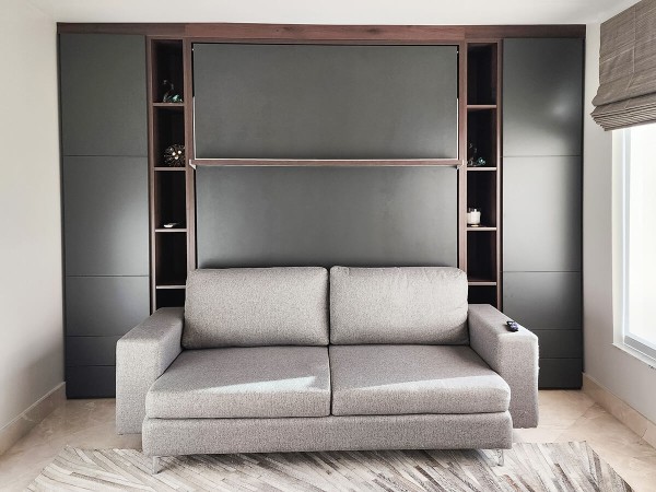 ROYAL Queen Wall Bed with Sectional Sofa, Wardrobes and Bookcases