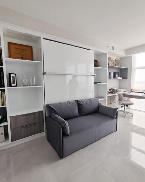 C - ROYAL Queen Wall Bed with Sectional Sofa and Bookcase Set