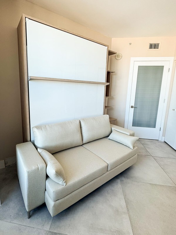 ROYAL Queen Wall Bed with Sectional Sofa Wardrobe and Bookcase