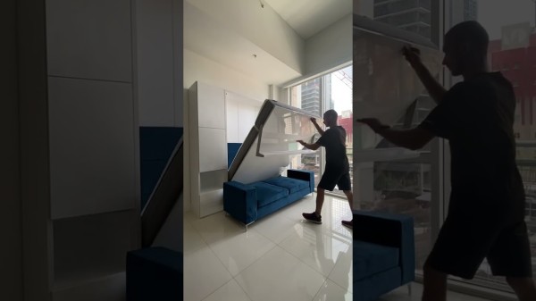 ROYAL Queen Wall Bed with Sectional Sofa and Bookcase