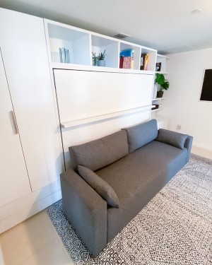 C - Royal Horizontal Queen Wall Bed with Sectional Sofa and Bookcase Set