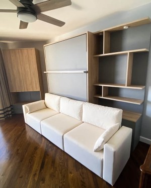 C - ROYAL Queen Wall Bed with Sectional Sofa and Bookcase Set