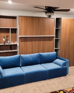 C - ROYAL Queen Wall Bed with Sectional Sofa and Bookcase Set