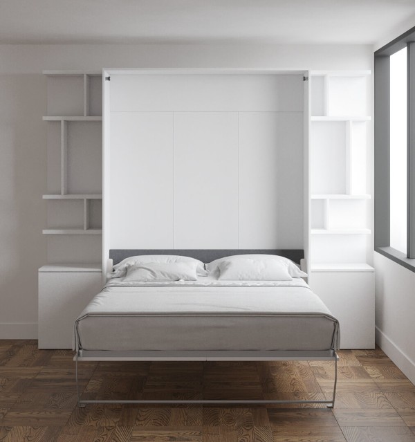 Loft Bed Queen Size with Bookcase Set 1