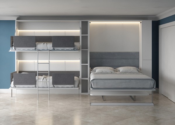 Pensiero Twin Wall Bunk Bed Royal Queen Wall Bed Bookcase and Desk 1