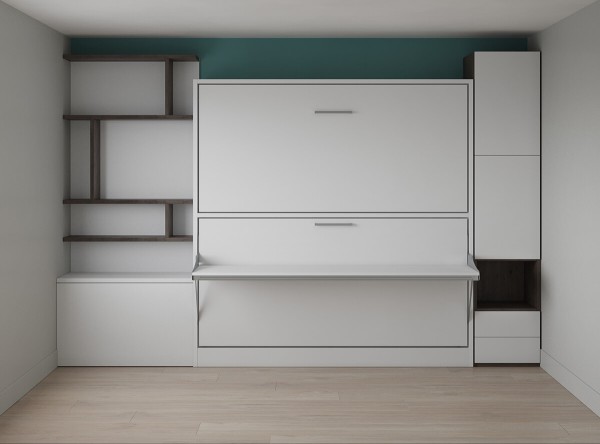 Pensiero Twin Wall Bunk Bed Royal Queen Wall Bed Bookcase and Desk 10