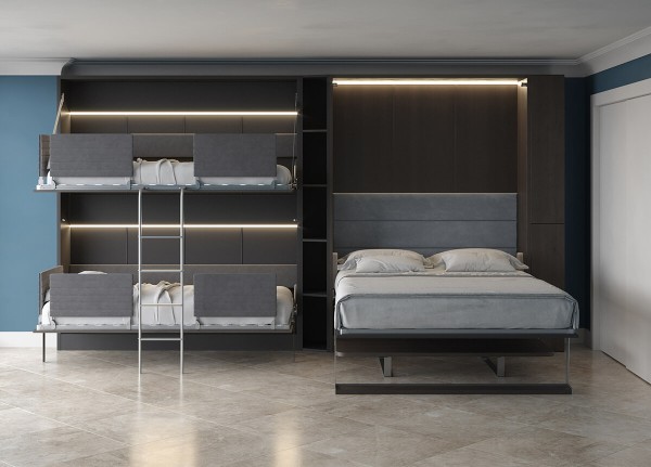 Pensiero Twin Wall Bunk Bed Royal Queen Wall Bed Bookcase and Desk 3