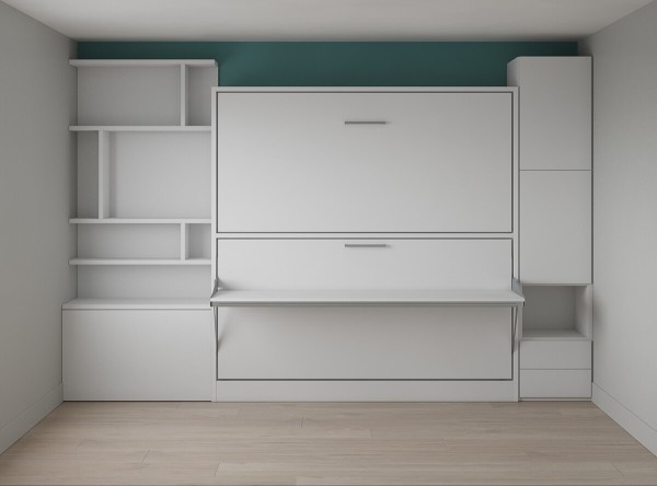 Pensiero Twin Wall Bunk Bed with Bookcase and Table