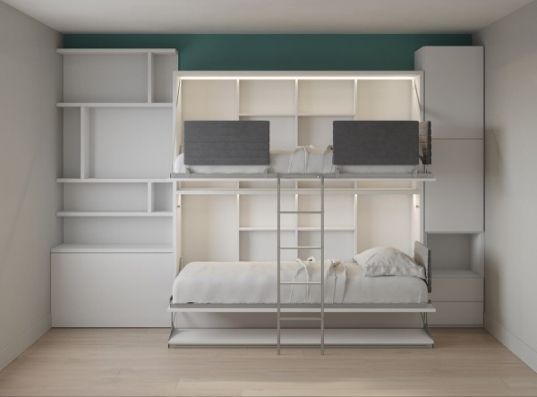 Pensiero Twin Wall Bunk Bed Royal Queen Wall Bed Bookcase and Desk 9