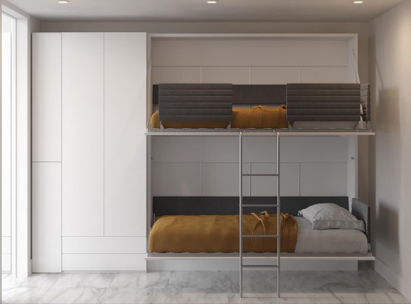 Pensiero Twin Wall Bunk Bed with Wardrobe 1