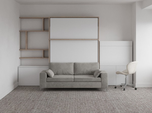 ROYAL Queen Wall Bed with Sectional Sofa and Bookcase Set 402