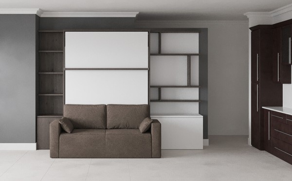 ROYAL Queen Wall Bed with Sectional Sofa and Bookcase Set 412