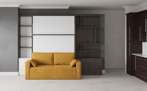 ROYAL Queen Wall Bed with Sectional Sofa and Bookcase Set 414