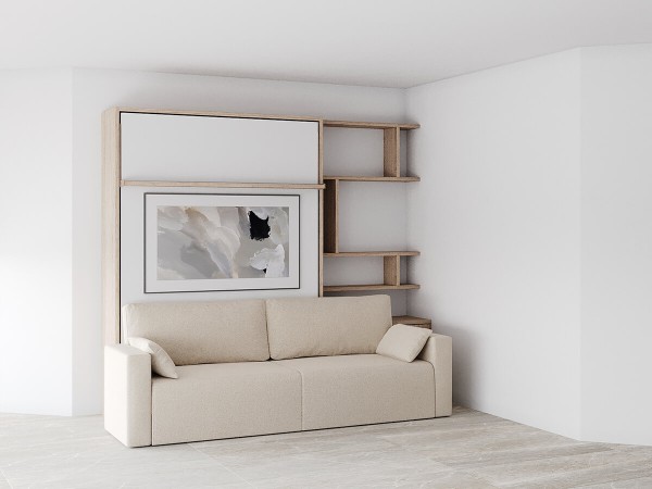 ROYAL Queen Wall Bed with Sectional Sofa and Bookcases