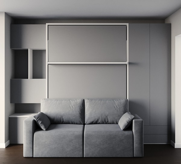 Royal Full Full XL Wall Bed with Sectional Sofa Wardrobe and Bookcase Set 1