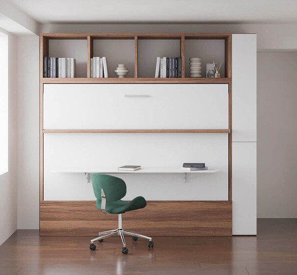 Royal Horizontal Queen Wall Bed with Desk and Bookcase 4