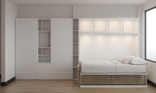 Royal Horizontal Queen Wall Bed with Sectional Sofa Bookcase and Wardrobe 2