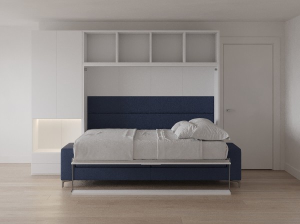 Royal Horizontal Queen Wall Bed with Sectional Sofa Bookcase and Wardrobe 8