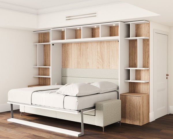 Royal Horizontal Queen Wall Bed with Sectional Sofa and Bookcase 7