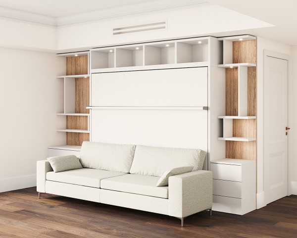 Royal Horizontal Queen Wall Bed with Sectional Sofa and Bookcase 8