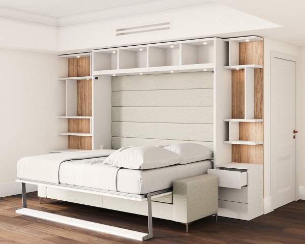 Royal Horizontal Queen Wall Bed with Sectional Sofa and Bookcase 9