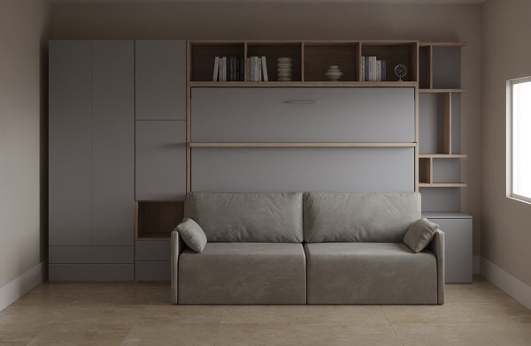 Royal Horizontal Queen Wall Bed with Wardrobe and Bookcase 2