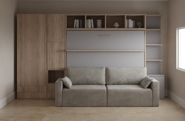 Royal Horizontal Queen Wall Bed with Wardrobe and Bookcase 7