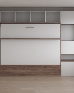 D - Royal Horizontal Queen Wall Bed with Wardrobe and Bookcases