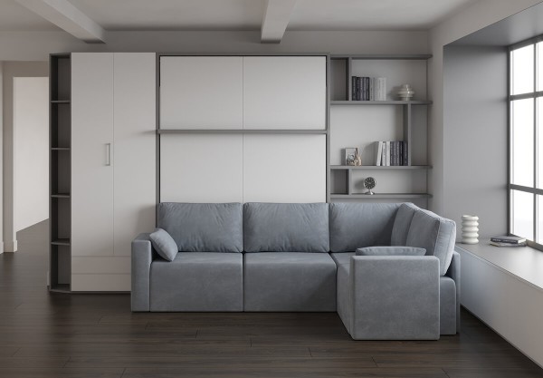 Royal King Murphy Bed with Sectional Sofa Wardrobe and Bookcase 2