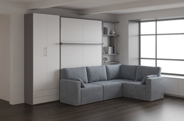 Royal King Murphy Bed with Sectional Sofa Wardrobe and Bookcase 3