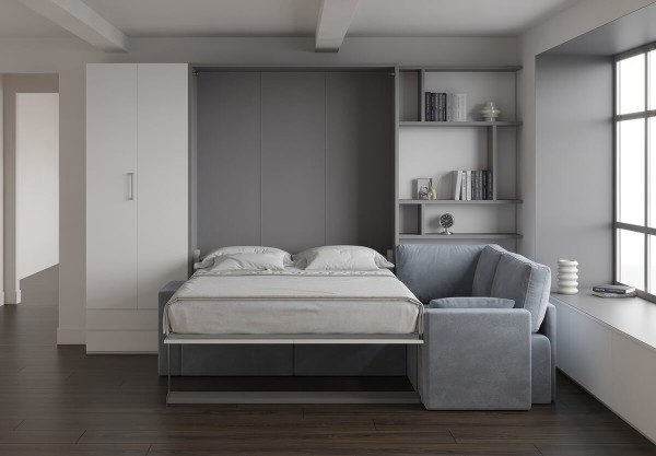 Royal King Murphy Bed with Sectional Sofa Wardrobe and Bookcase 6