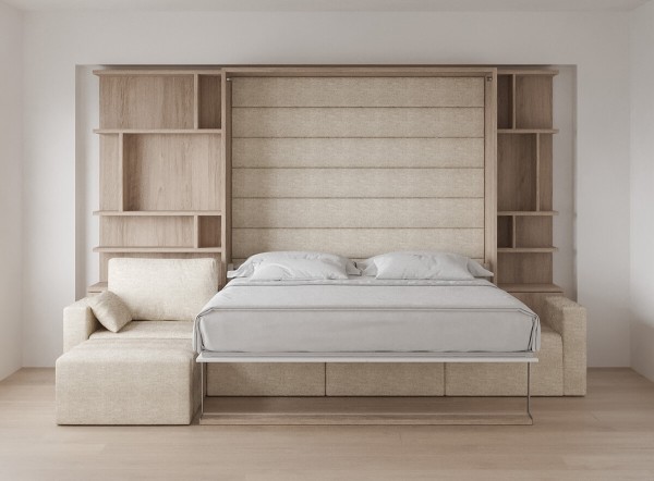 Royal King Murphy Bed with Sectional Sofa and Bookcase 4