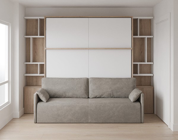 Royal King Murphy Bed with Sectional Sofa and Bookcase 7