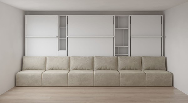 Royal Queen Twin Wall Bed with Sectional Sofa and Bookcase 2