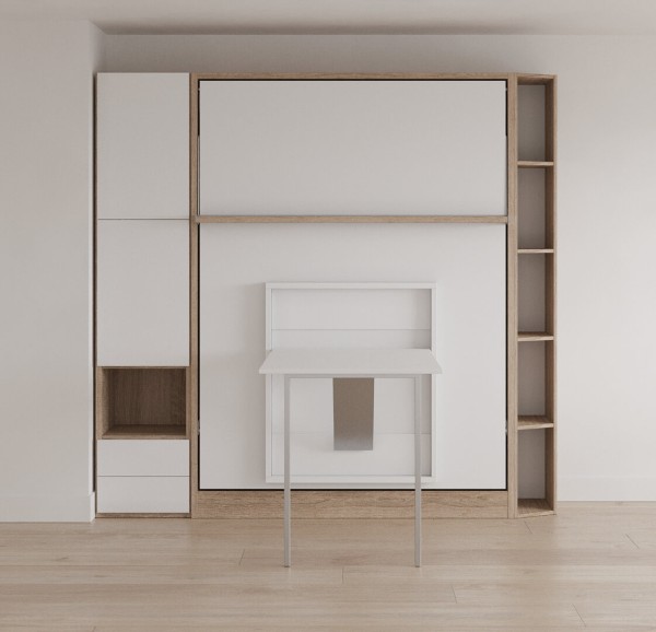 Royal Queen Wall Bed with Bookcase Wardrobe and Folding Table 1