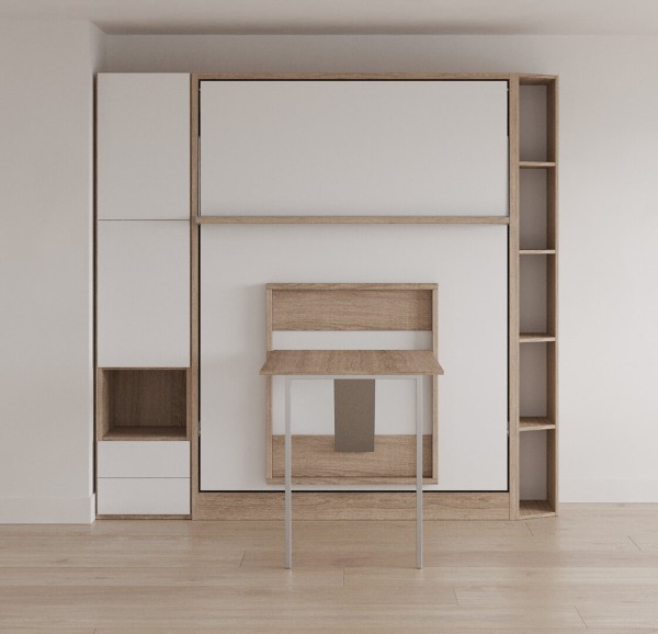 Royal Queen Wall Bed with Bookcase Wardrobe and Folding Table 4