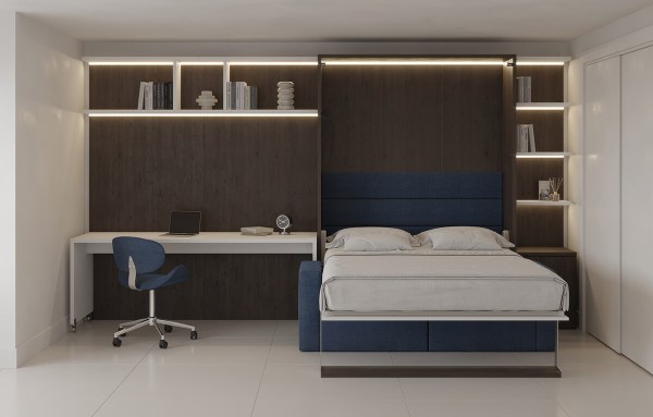 Royal Queen Wall Bed with Bookcases Sectional Sofa and Table 4