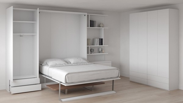 Royal Queen Wall Bed with Desk Wardrobes and Bookcase Set 1