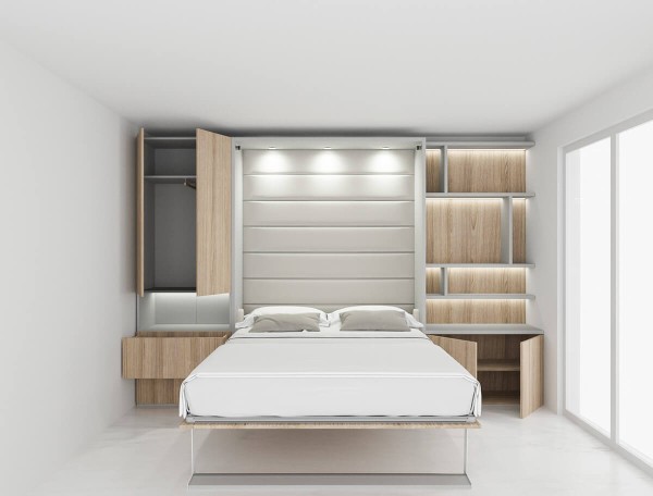 Royal Queen Wall Bed with Desk Wardrobes and Bookcase Set 23