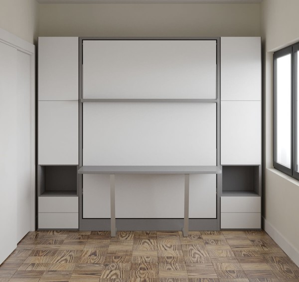 Royal Queen Wall Bed With Desk and-Wardrobes