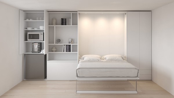 Royal Queen Wall Bed with Folding Table and Bookcase Set 2