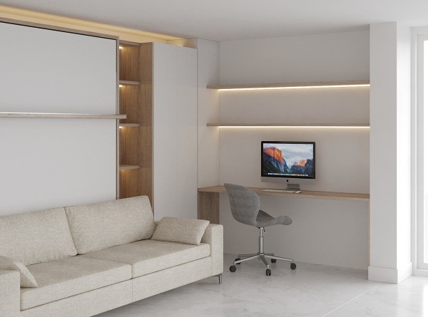 Royal Queen Wall Bed with Sectional Sofa Bookcase and Wardrobe 1