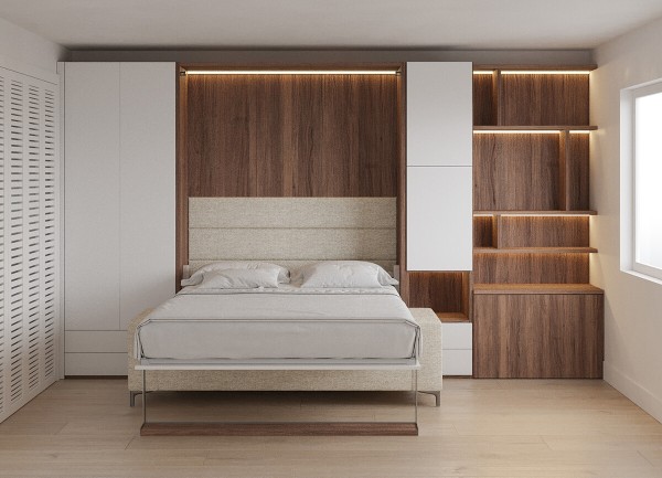 Royal Queen Wall Bed with Sectional Sofa Bookcase and Wardrobes 1