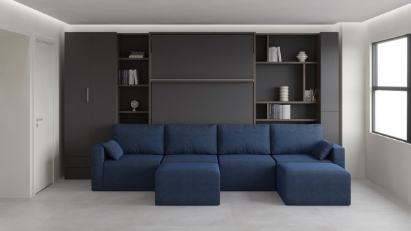 Royal Queen Wall Bed with Sectional Sofa Wardrobe and Bookcase Set 10