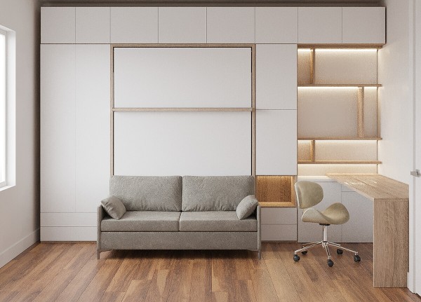 Royal Queen Wall Bed with Sectional Sofa Wardrobe and Bookcase Set 105