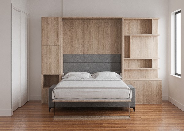 Royal Queen Wall Bed with Sectional Sofa Wardrobe and Bookcase Set 109